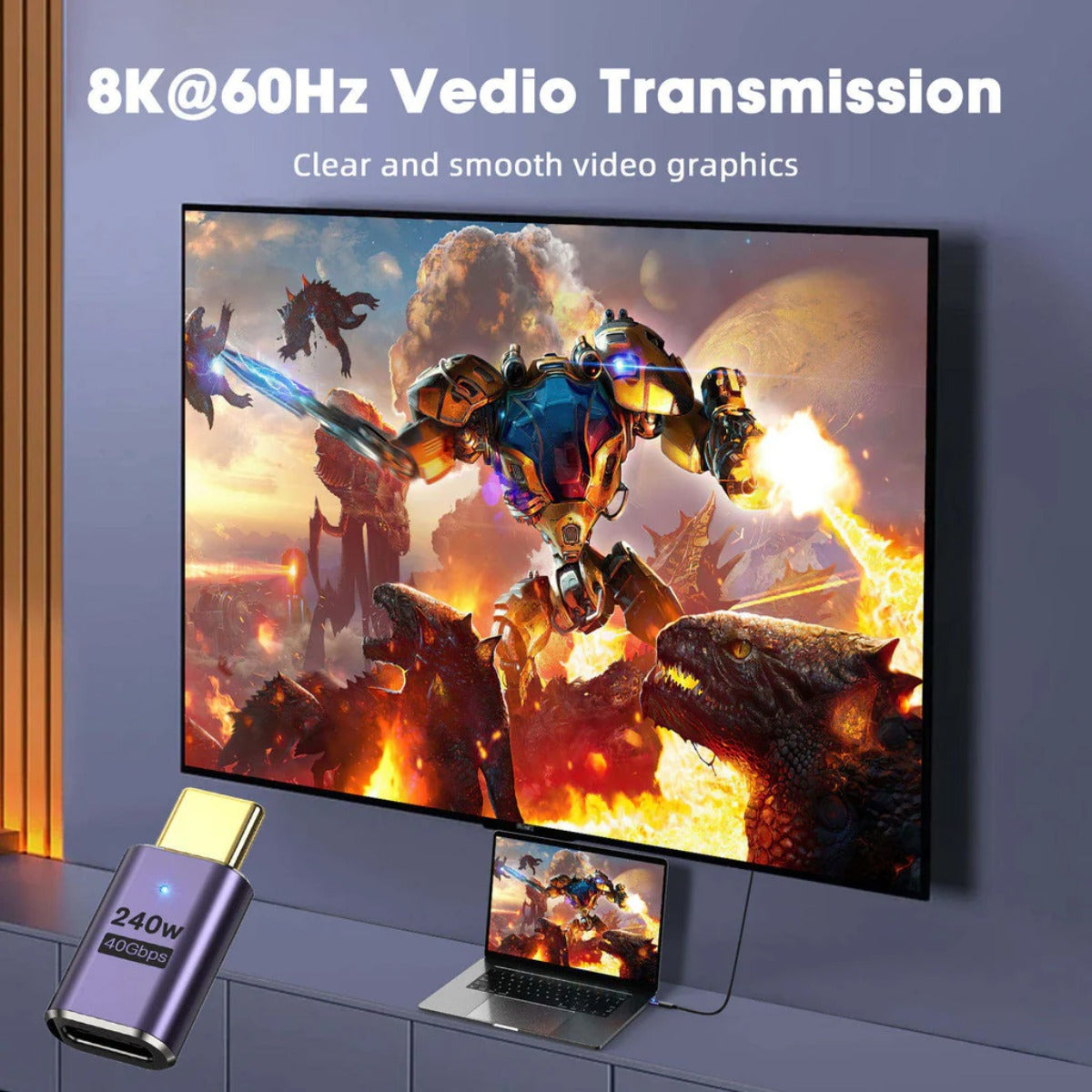Adaptador Cabo Otg Usb C Macho Femea 40gbps 8k 60hz 240w