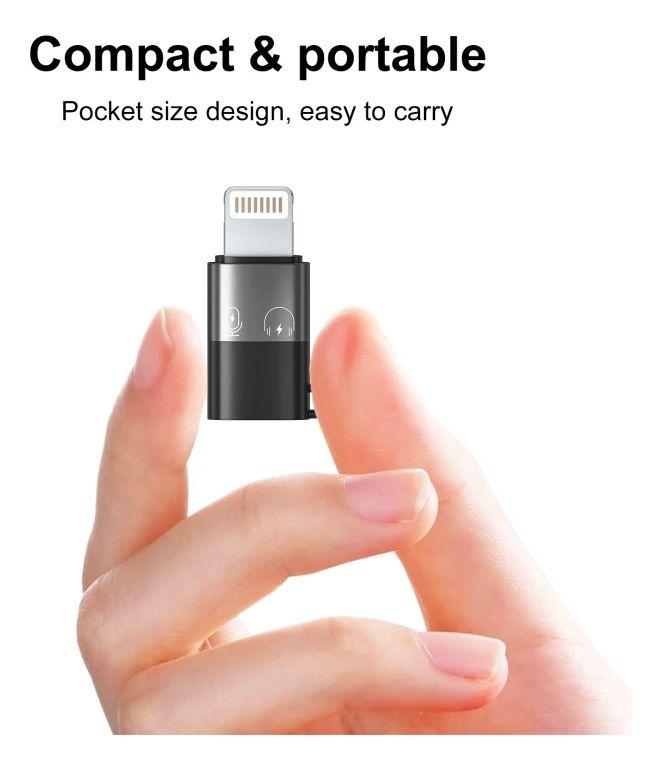 Adaptador Usb Tipo C P/ Lightning Para iPhone Fone Microfone Cor Preto E Cinza