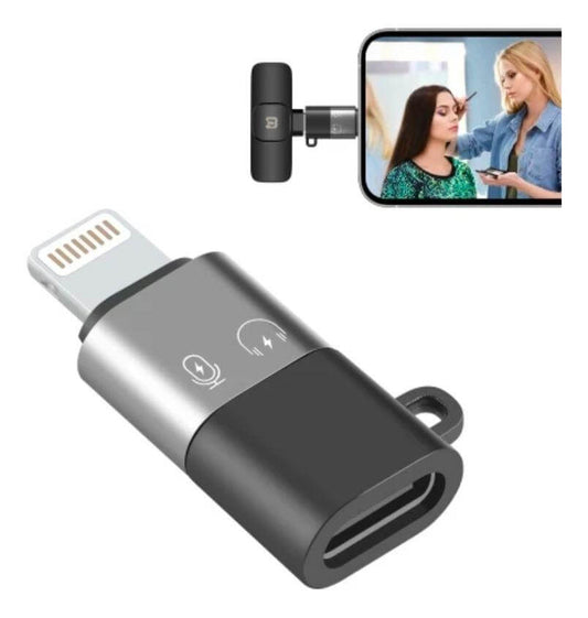 Adaptador Usb Tipo C P/ Lightning Para iPhone Fone Microfone Cor Preto E Cinza