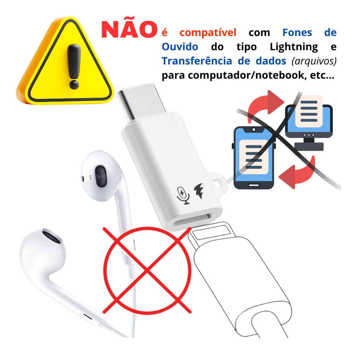 Adaptador Otg Usb C X Compatível Lightning Fêmea Microfone lapela e carregamento